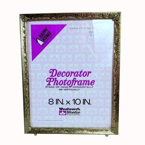 Woolworth Footed Photo Frame VTG Gold Tone Ornate Design Decorator  8 in x 10 in